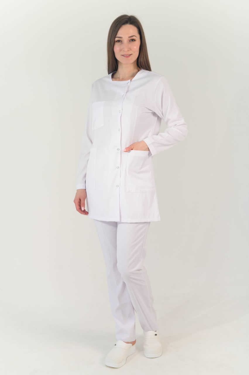 Костюм Lycra кнопка сбоку Длин /рукав Белый (Beyaz) M